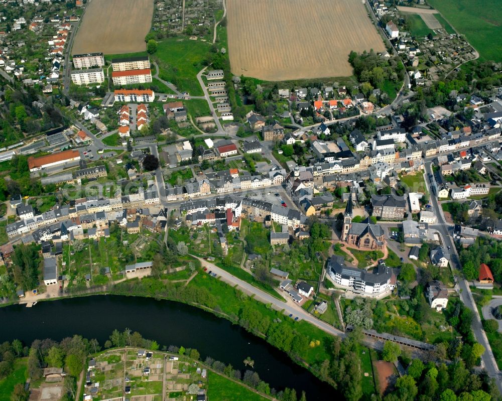 Aerial image Geringswalde - Village view on the edge of agricultural fields and land in Geringswalde in the state Saxony, Germany