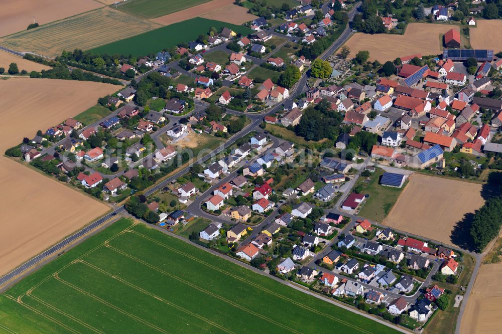 Aerial photograph Geroldshausen - Village view on the edge of agricultural fields and land in Geroldshausen in the state Bavaria, Germany