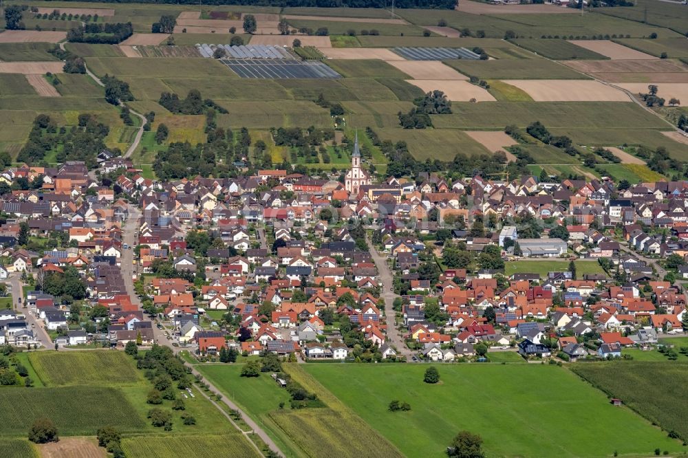 Grafenhausen from above - Village view on the edge of agricultural fields and land in Grafenhausen in the state Baden-Wuerttemberg, Germany