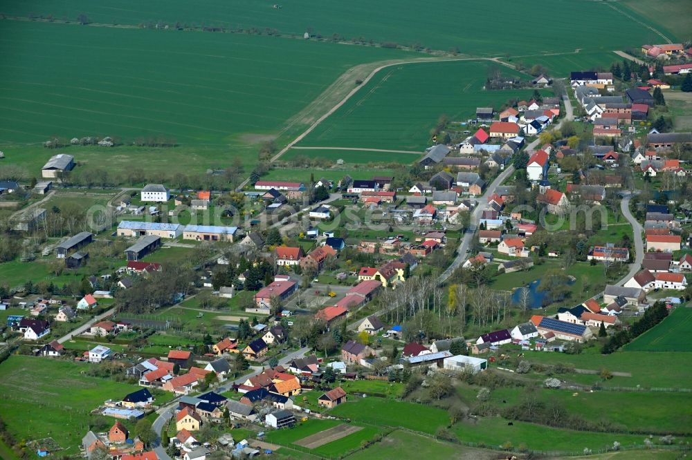 Aerial image Groß Pinnow - Village view on the edge of agricultural fields and land in Gross Pinnow in the state Brandenburg, Germany