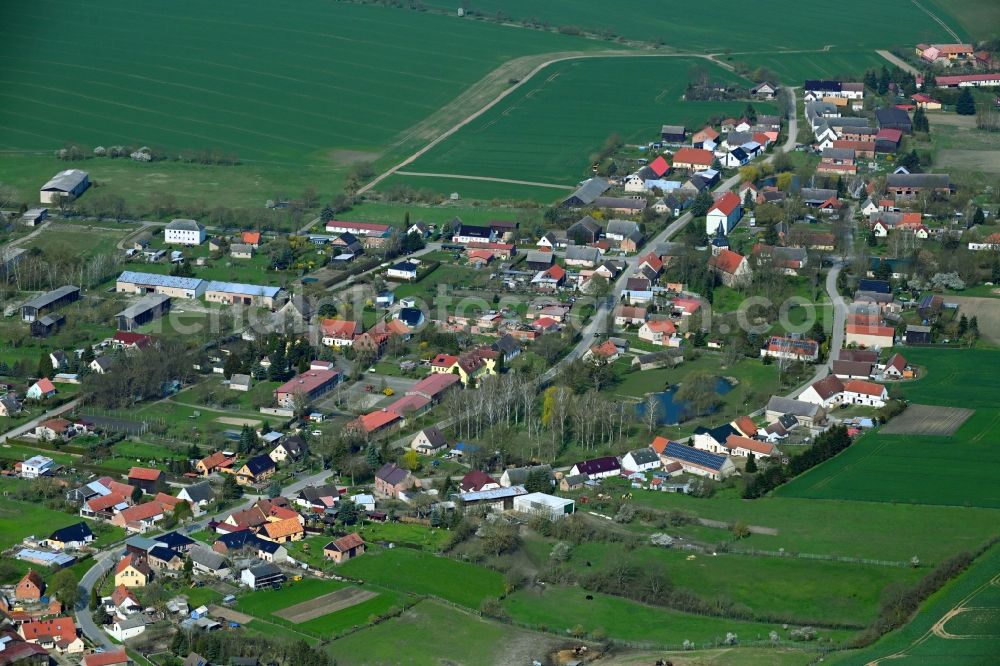 Aerial photograph Groß Pinnow - Village view on the edge of agricultural fields and land in Gross Pinnow in the state Brandenburg, Germany