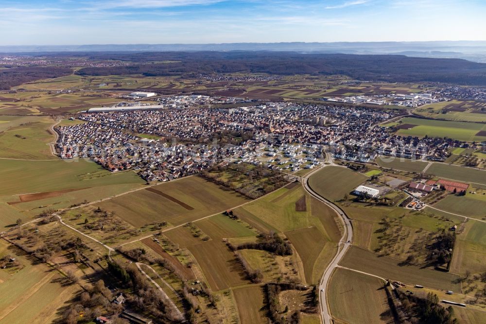 Aerial image Gärtringen - Village view on the edge of agricultural fields and land in Gaertringen in the state Baden-Wuerttemberg, Germany