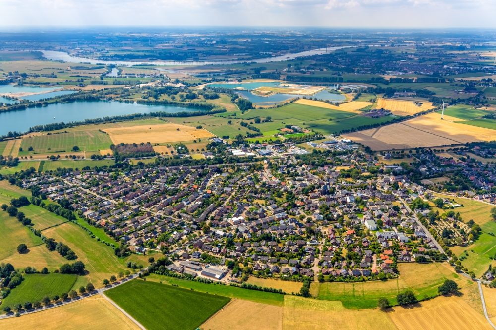 Haldern from above - Village view on the edge of agricultural fields and land in Haldern in the state North Rhine-Westphalia, Germany