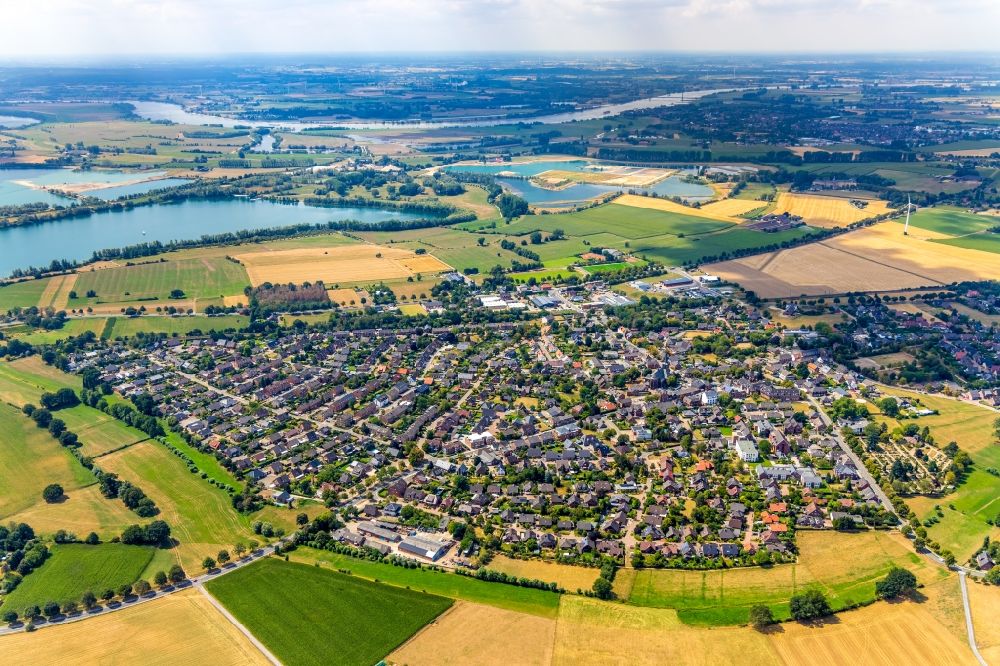 Haldern from the bird's eye view: Village view on the edge of agricultural fields and land in Haldern in the state North Rhine-Westphalia, Germany
