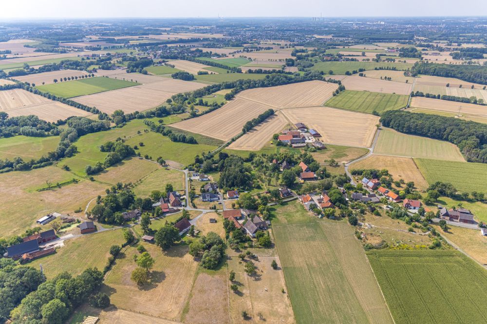 Hamm from above - Village view on the edge of agricultural fields and land on street Borgholz in the district Norddinker in Hamm at Ruhrgebiet in the state North Rhine-Westphalia, Germany