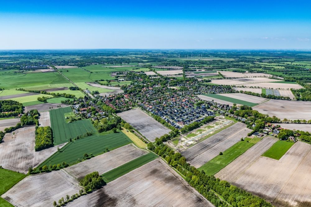 Hammah from above - Village view on the edge of agricultural fields and land in Hammah in the state Lower Saxony, Germany