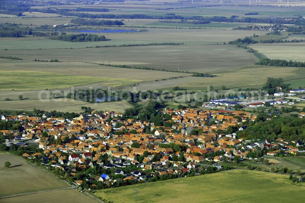Aerial image Harsleben - Village view on the edge of agricultural fields and land in Harsleben in the state Saxony-Anhalt, Germany