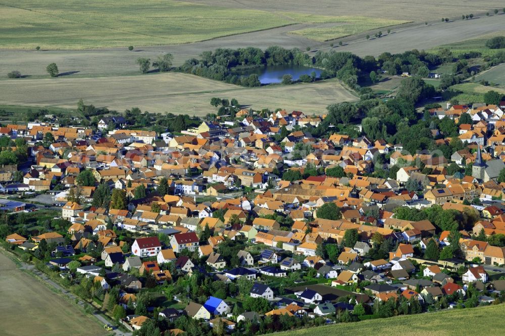 Harsleben from the bird's eye view: Village view on the edge of agricultural fields and land in Harsleben in the state Saxony-Anhalt, Germany