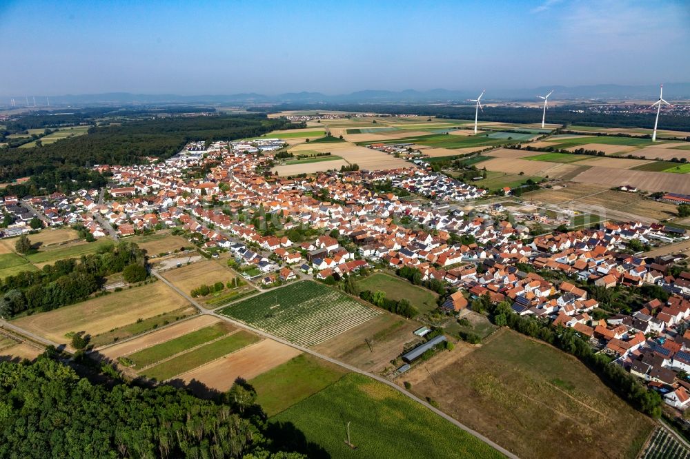 Aerial image Hatzenbühl - Village view on the edge of agricultural fields and land in Hatzenbuehl in the state Rhineland-Palatinate, Germany