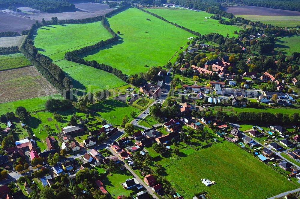 Aerial image Heiligengrabe - Village view on the edge of agricultural fields and land in Heiligengrabe in the state Brandenburg, Germany