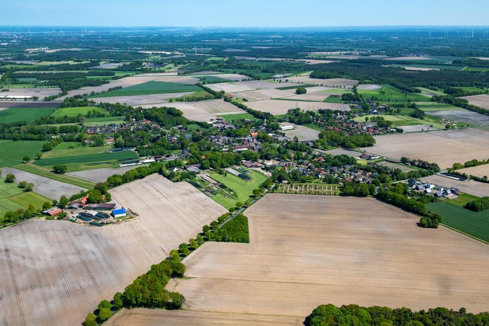 Heinbockel from above - Village view on the edge of agricultural fields and land in Heinbockel in the state Lower Saxony, Germany
