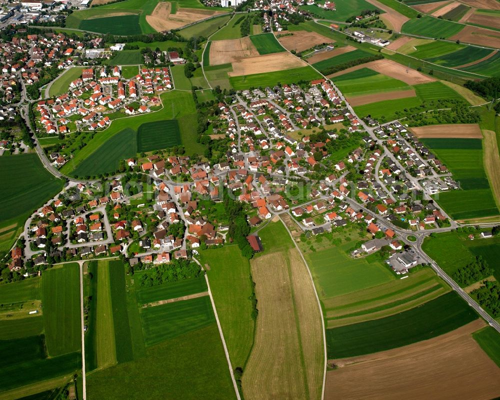 Aerial image Heiningen - Village view on the edge of agricultural fields and land in Heiningen in the state Baden-Wuerttemberg, Germany