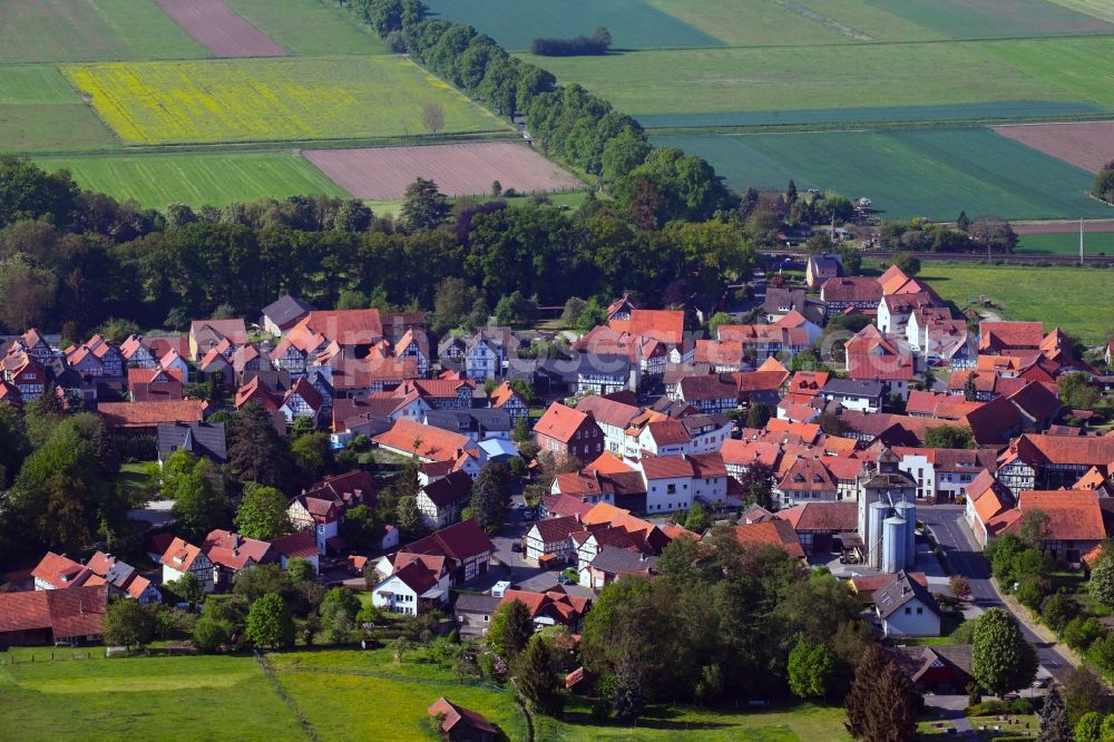 Aerial photograph Herleshausen - Village view on the edge of agricultural fields and land in Herleshausen in the state Hesse, Germany