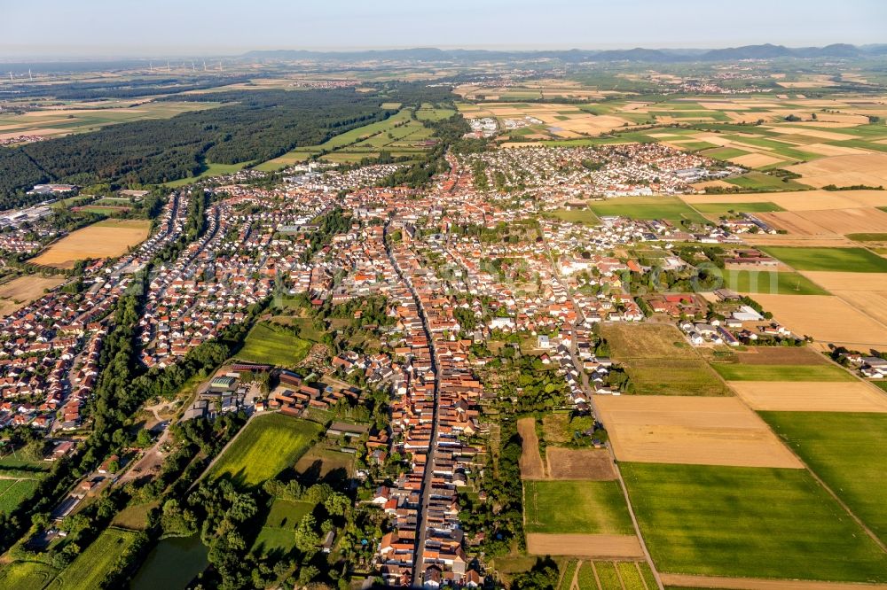 Herxheim bei Landau (Pfalz) from above - Village view on the edge of agricultural fields and land in Herxheim bei Landau (Pfalz) in the state Rhineland-Palatinate, Germany