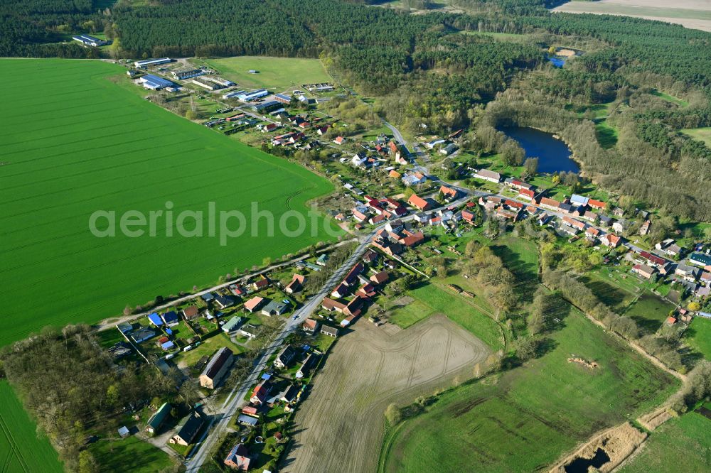 Aerial photograph Herzsprung - Village view on the edge of agricultural fields and land in Herzsprung in the state Brandenburg, Germany