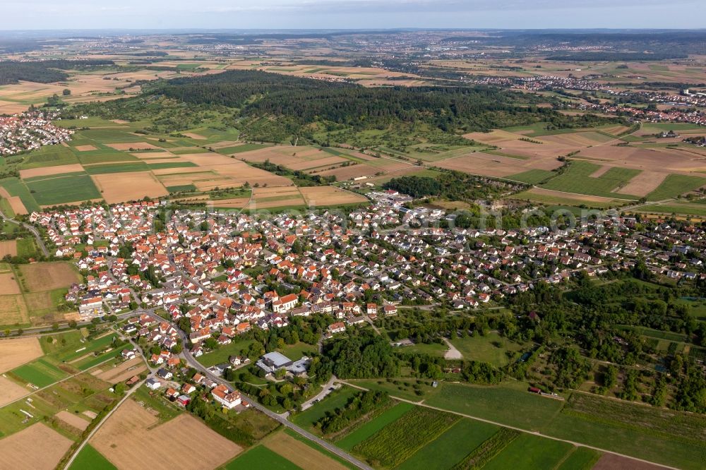 Aerial photograph Hirschau - Village view on the edge of agricultural fields and land in Hirschau in the state Baden-Wuerttemberg, Germany