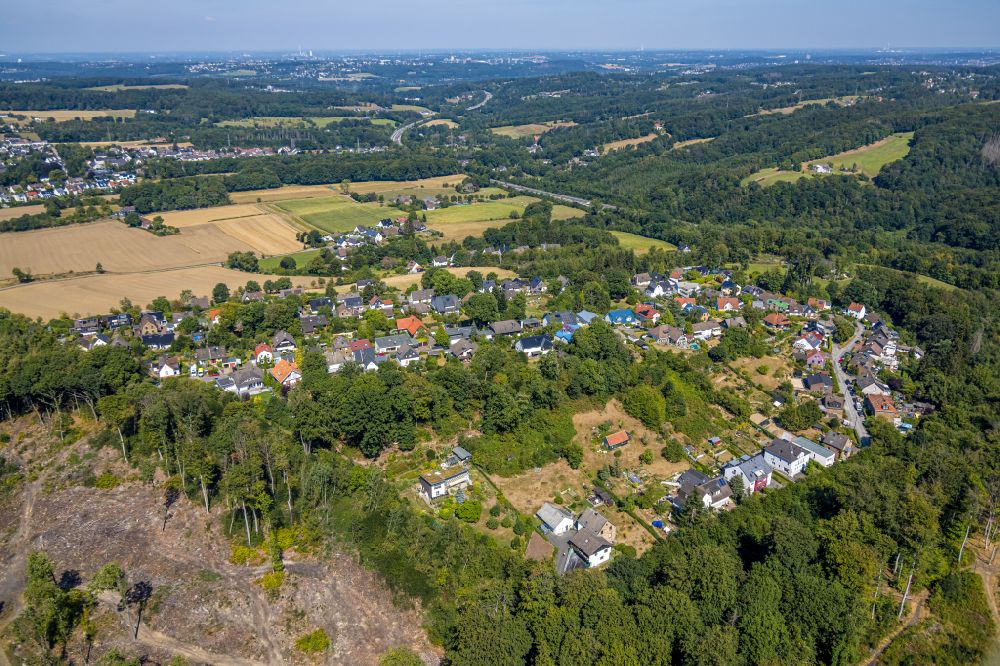 Aerial image Hohe Egge - Village view on the edge of agricultural fields and land in Hohe Egge in the state North Rhine-Westphalia, Germany