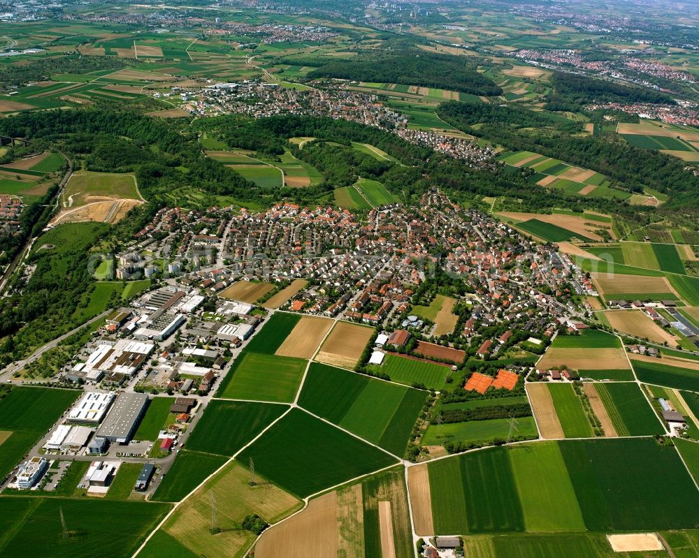 Hohenacker from above - Village view on the edge of agricultural fields and land in Hohenacker in the state Baden-Wuerttemberg, Germany