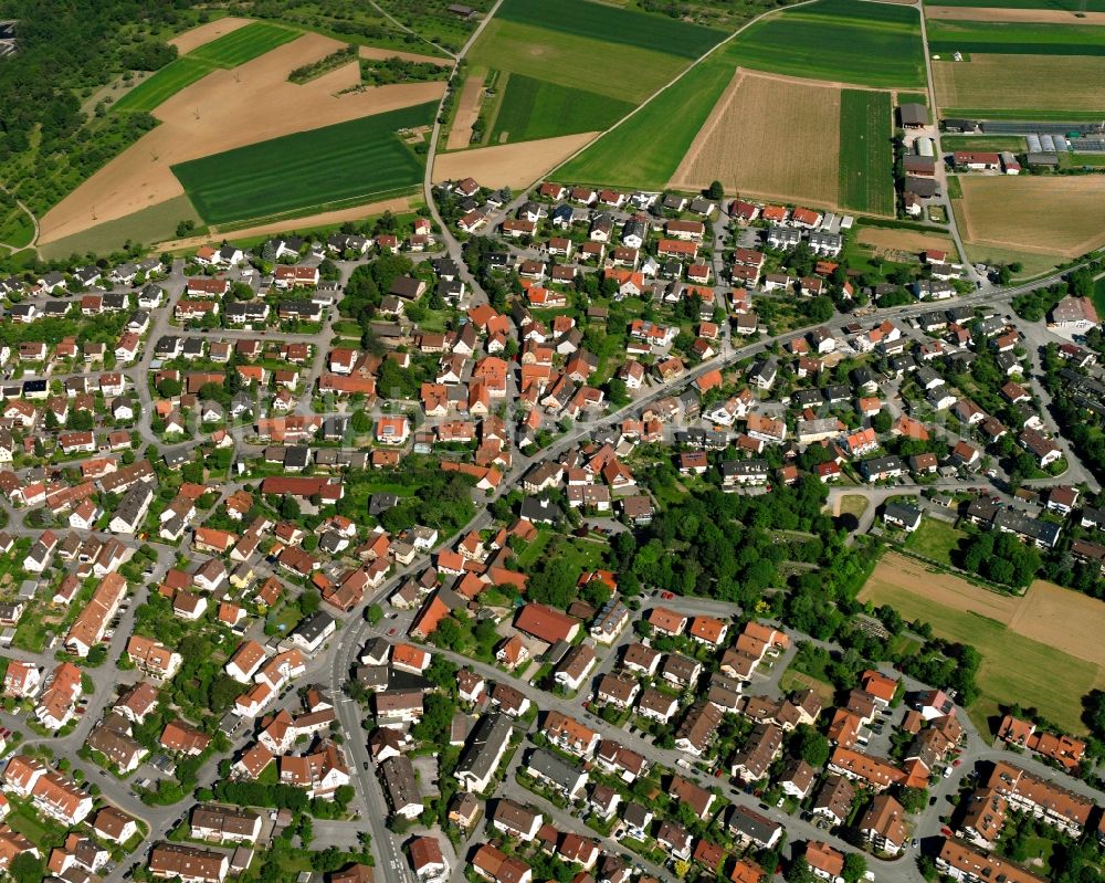 Hohenacker from the bird's eye view: Village view on the edge of agricultural fields and land in Hohenacker in the state Baden-Wuerttemberg, Germany