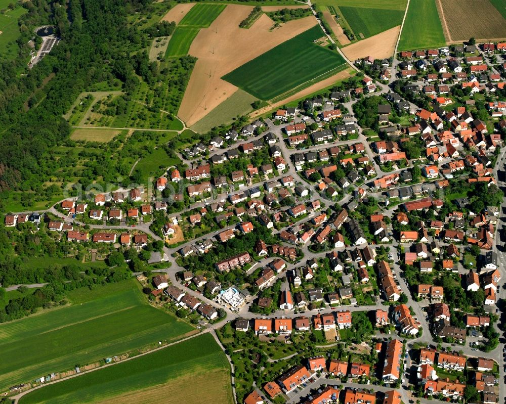 Aerial image Hohenacker - Village view on the edge of agricultural fields and land in Hohenacker in the state Baden-Wuerttemberg, Germany