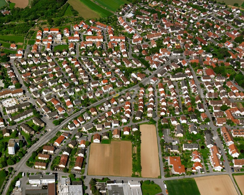 Hohenacker from above - Village view on the edge of agricultural fields and land in Hohenacker in the state Baden-Wuerttemberg, Germany