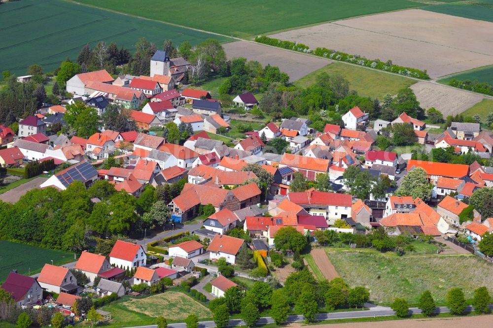Aerial image Holzengel - Village view on the edge of agricultural fields and land in Holzengel in the state Thuringia, Germany
