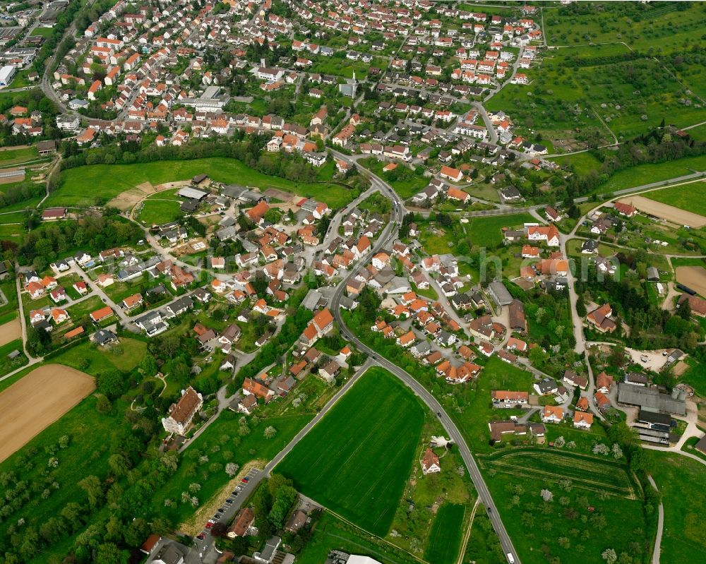 Aerial image Jebenhausen - Village view on the edge of agricultural fields and land in Jebenhausen in the state Baden-Wuerttemberg, Germany