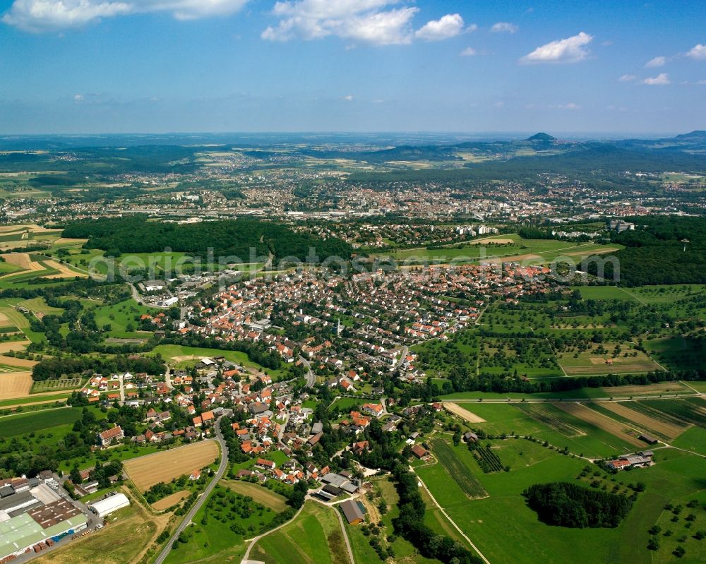 Aerial photograph Jebenhausen - Village view on the edge of agricultural fields and land in Jebenhausen in the state Baden-Wuerttemberg, Germany