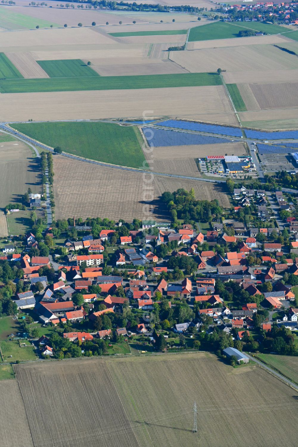 Aerial photograph Jerstedt - Village view on the edge of agricultural fields and land in Jerstedt in the state Lower Saxony, Germany
