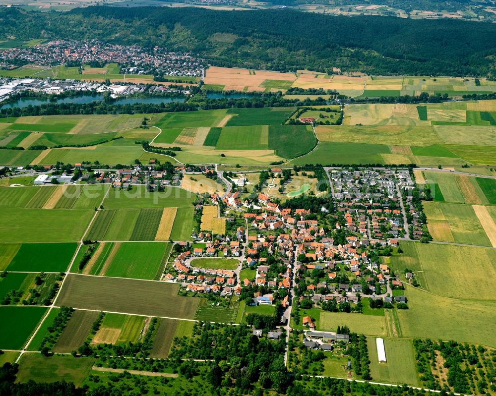 Kilchberg from the bird's eye view: Village view on the edge of agricultural fields and land in Kilchberg in the state Baden-Wuerttemberg, Germany