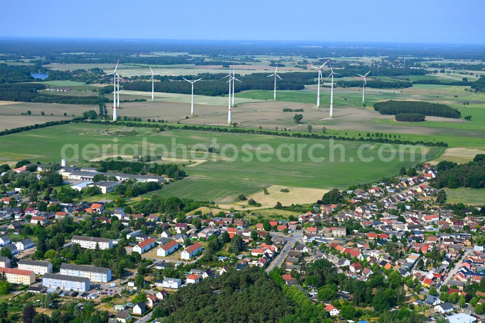 Aerial image Klosterfelde - Village view on the edge of agricultural fields and land in Klosterfelde in the state Brandenburg, Germany