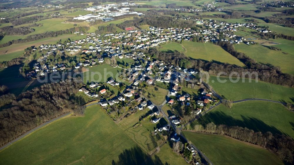 Kölsch-Büllesbach from above - Village view on the edge of agricultural fields and land in Koelsch-Buellesbach in the state Rhineland-Palatinate, Germany