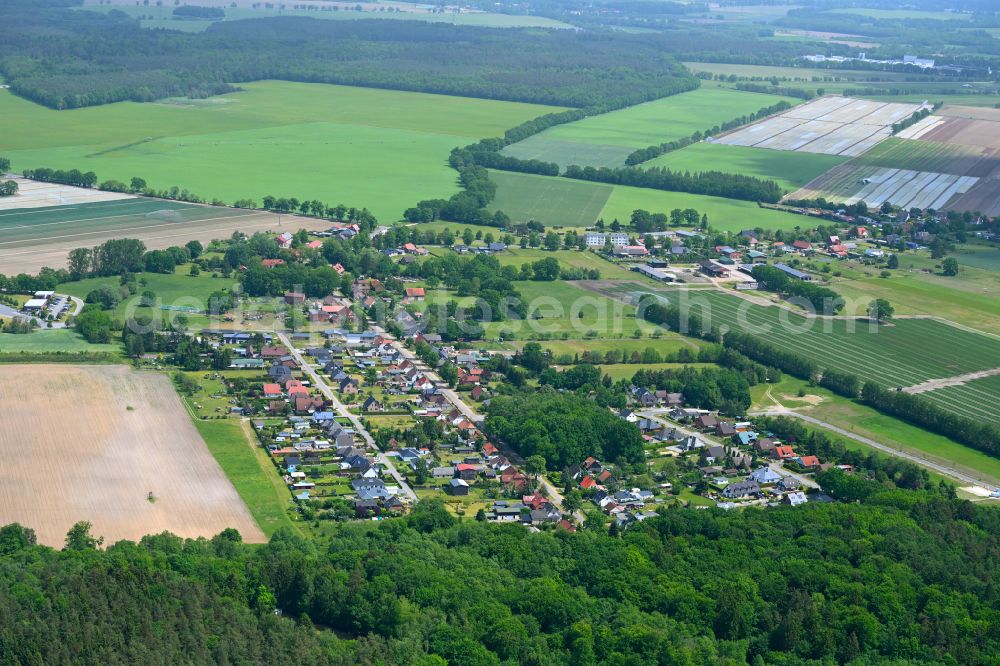 Kogel from above - Village view on the edge of agricultural fields and land in Kogel in the state Mecklenburg - Western Pomerania, Germany
