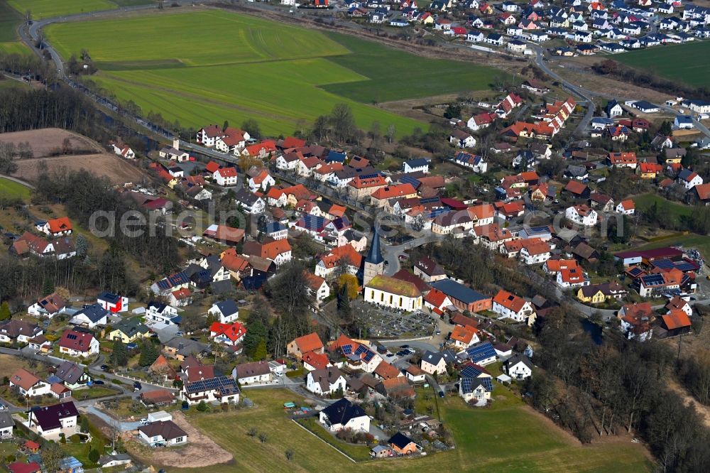 Lanzendorf from above - Village view on the edge of agricultural fields and land in Lanzendorf in the state Bavaria, Germany