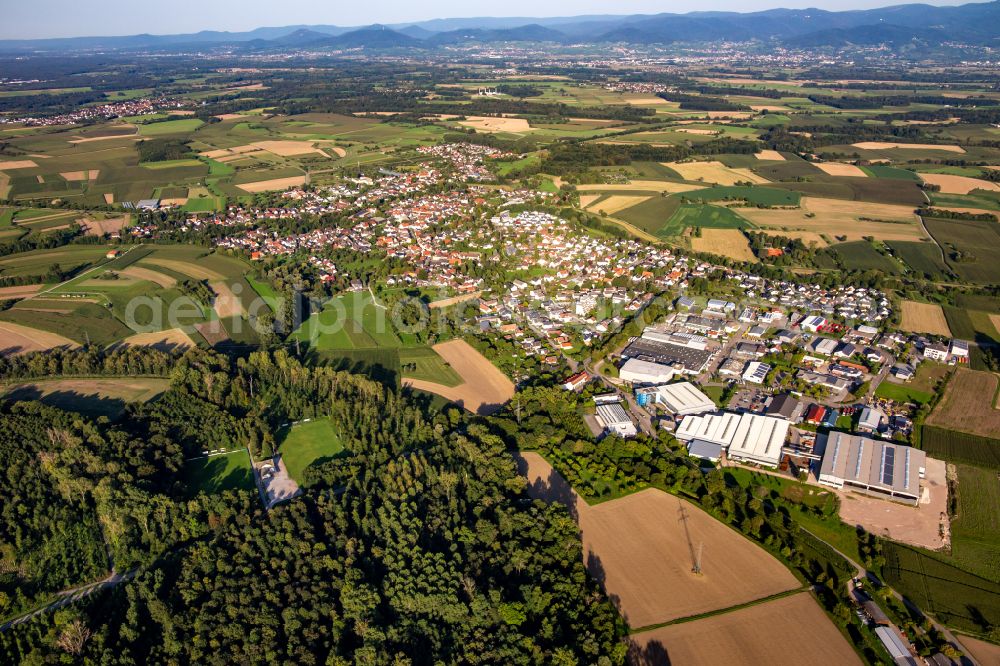 Lichtenau from above - Village view on the edge of agricultural fields and land in Lichtenau in the state Baden-Wuerttemberg, Germany