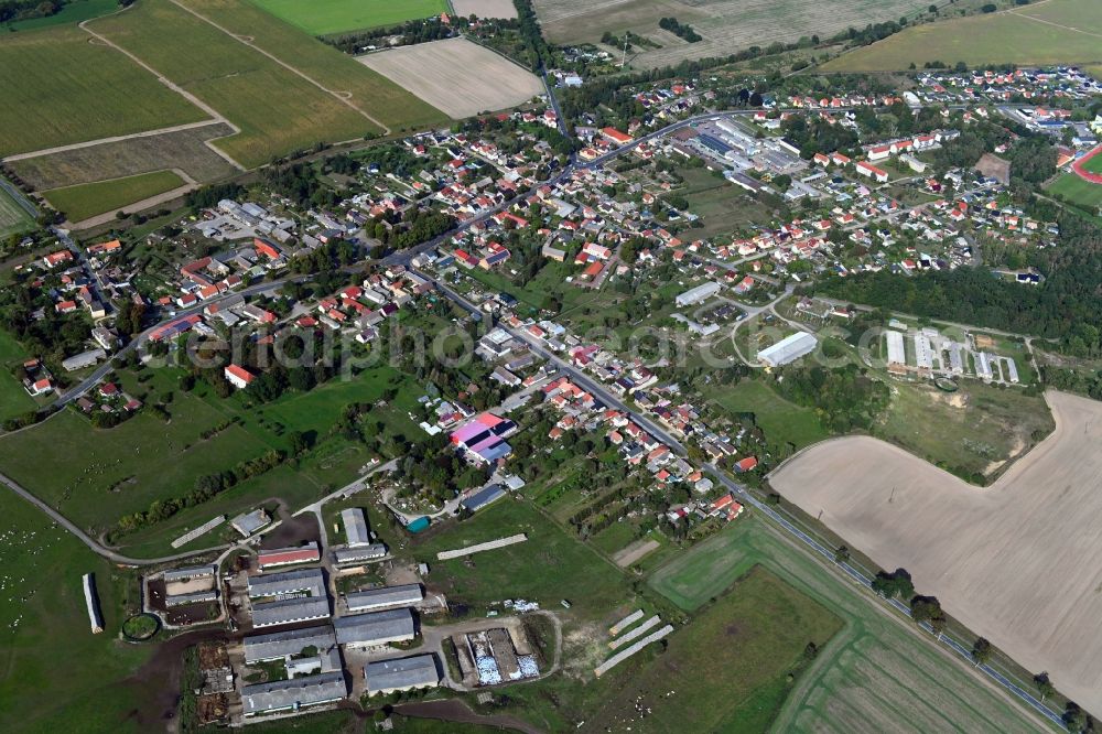 Aerial image Löwenberger Land - Village view on the edge of agricultural fields and land in Loewenberger Land in the state Brandenburg, Germany