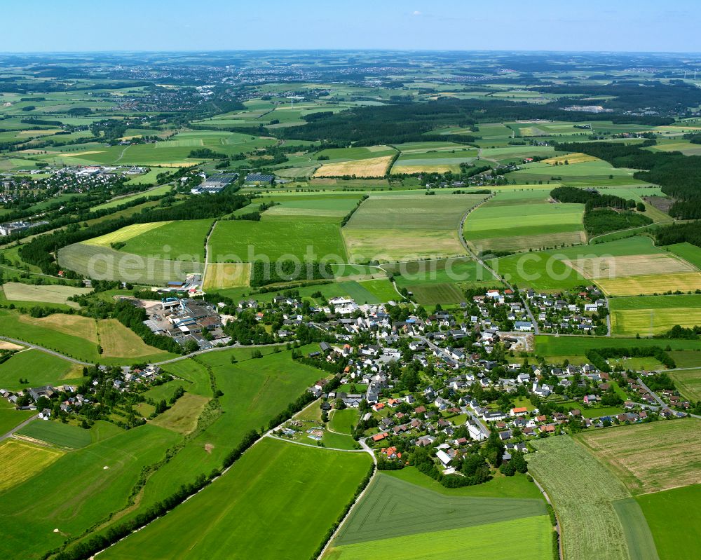 Martinlamitz from above - Village view on the edge of agricultural fields and land in Martinlamitz in the state Bavaria, Germany