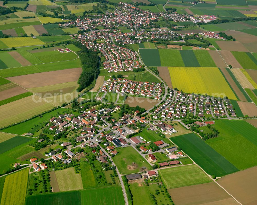 Aerial photograph Mietingen - Village view on the edge of agricultural fields and land in Mietingen in the state Baden-Wuerttemberg, Germany