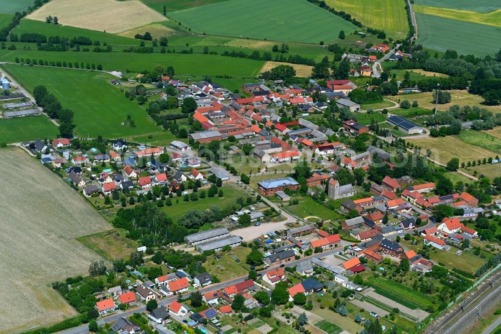 Nahrstedt from above - Village view on the edge of agricultural fields and land in Nahrstedt in the state Saxony-Anhalt, Germany
