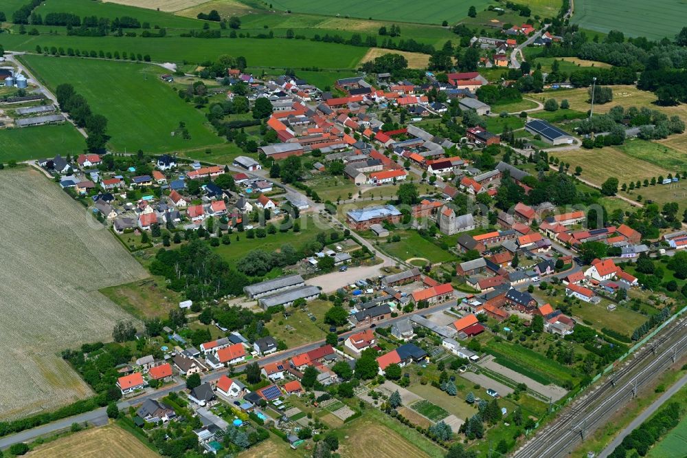 Nahrstedt from the bird's eye view: Village view on the edge of agricultural fields and land in Nahrstedt in the state Saxony-Anhalt, Germany