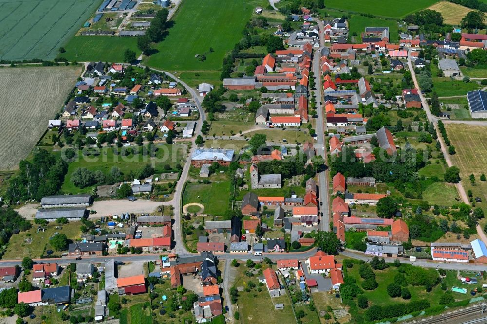 Aerial image Nahrstedt - Village view on the edge of agricultural fields and land in Nahrstedt in the state Saxony-Anhalt, Germany