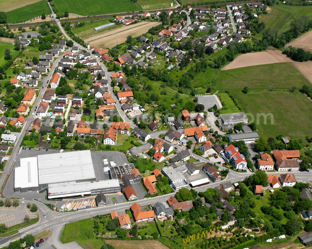 Aerial image Neumühl - Village view on the edge of agricultural fields and land in Neumühl in the state Baden-Wuerttemberg, Germany