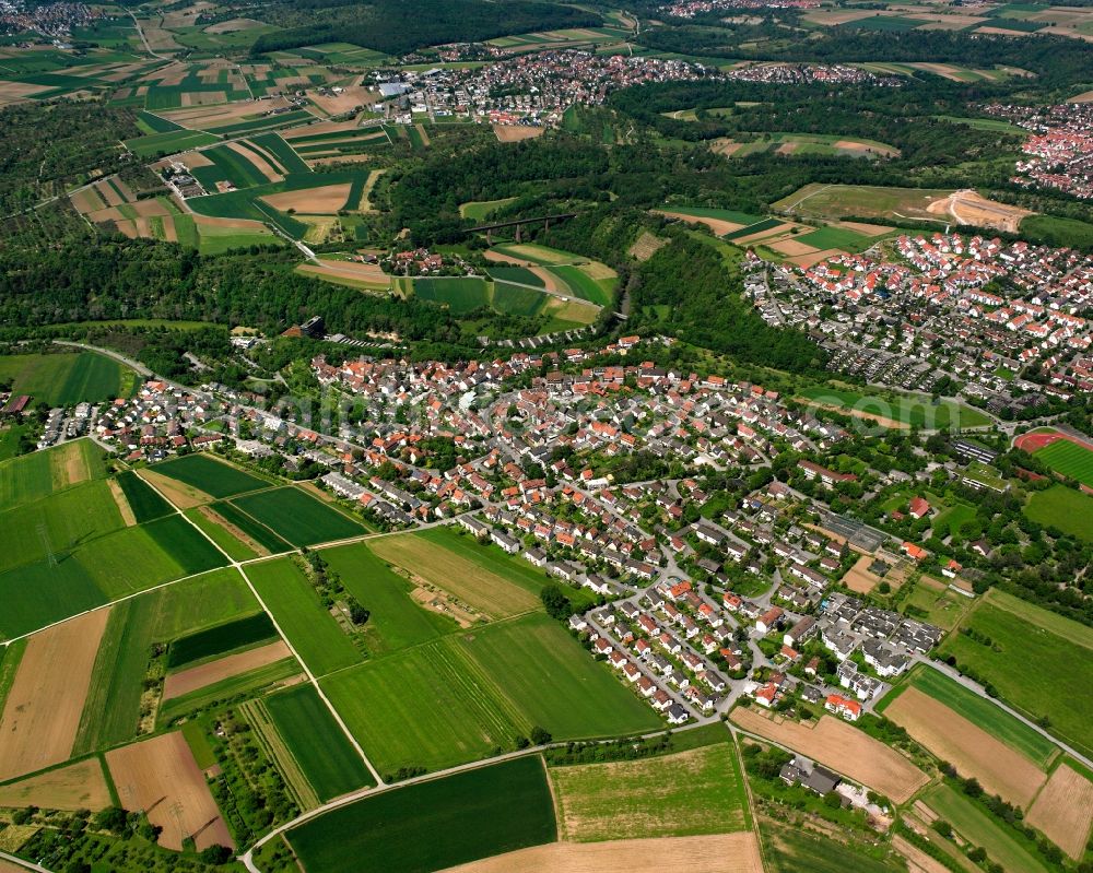 Aerial image Neustadt - Village view on the edge of agricultural fields and land in Neustadt in the state Baden-Wuerttemberg, Germany