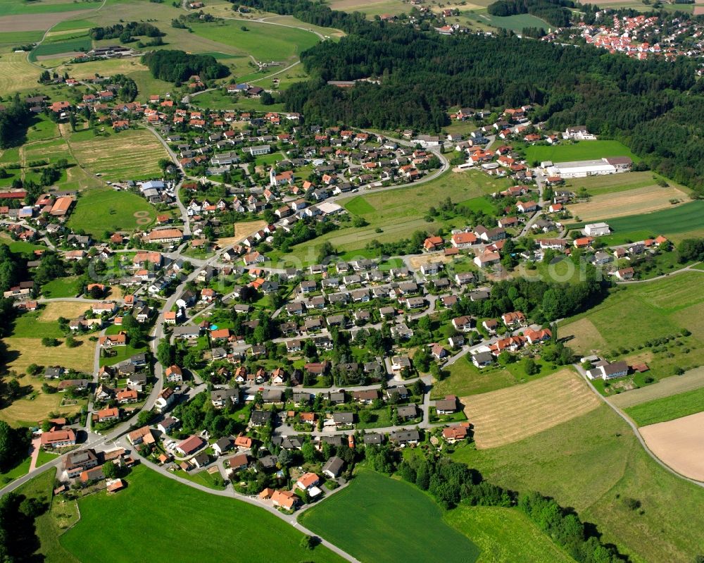 Niederhof from above - Village view on the edge of agricultural fields and land in Niederhof in the state Baden-Wuerttemberg, Germany