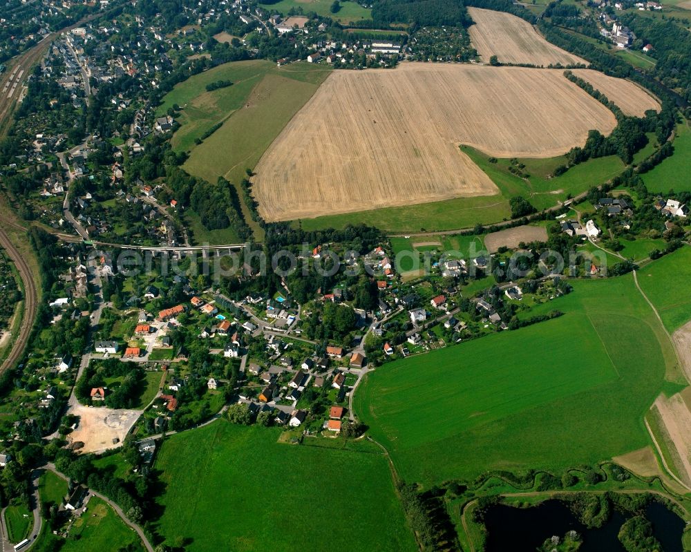 Niederwiesa from above - Village view on the edge of agricultural fields and land in Niederwiesa in the state Saxony, Germany