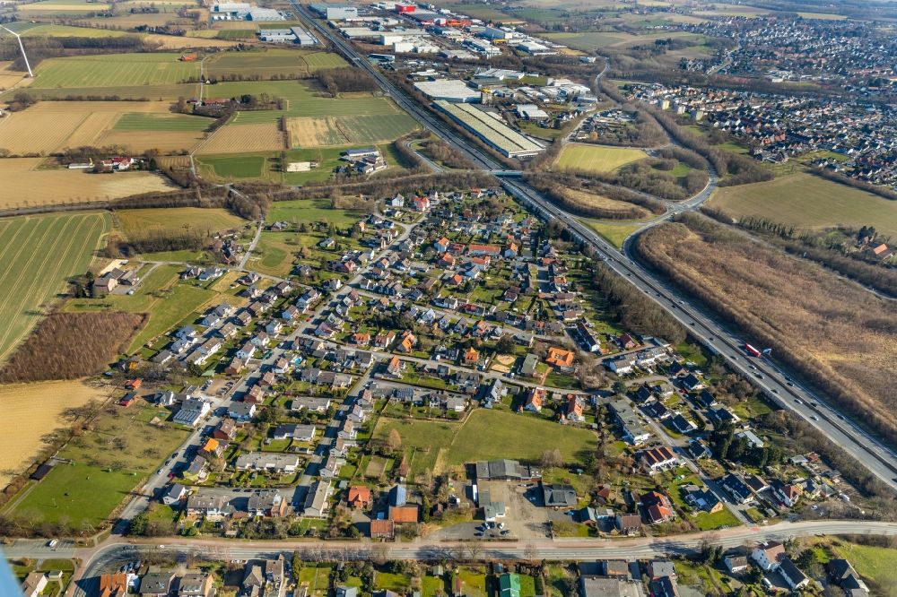 Aerial image Nordbögge - Village view on the edge of agricultural fields and land in Nordboegge in the state North Rhine-Westphalia, Germany