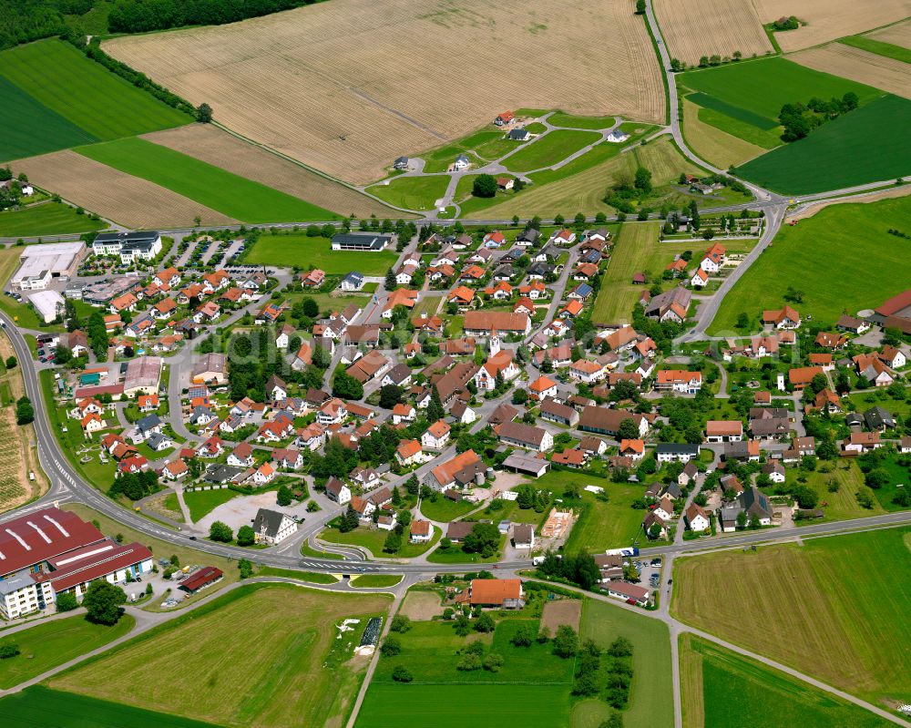 Aerial photograph Oberessendorf - Village view on the edge of agricultural fields and land in Oberessendorf in the state Baden-Wuerttemberg, Germany