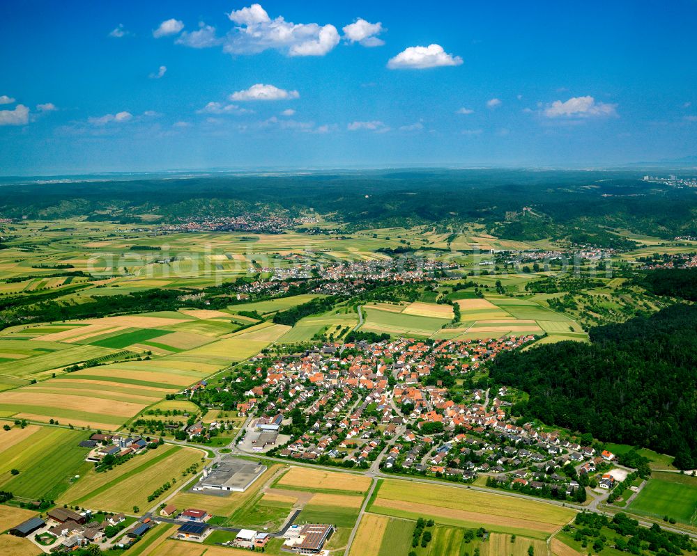 Aerial photograph Oberndorf - Village view on the edge of agricultural fields and land in Oberndorf in the state Baden-Wuerttemberg, Germany