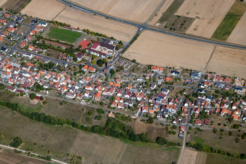 Aerial image Oberndorf - Village view on the edge of agricultural fields and land in Oberndorf in the state Bavaria, Germany
