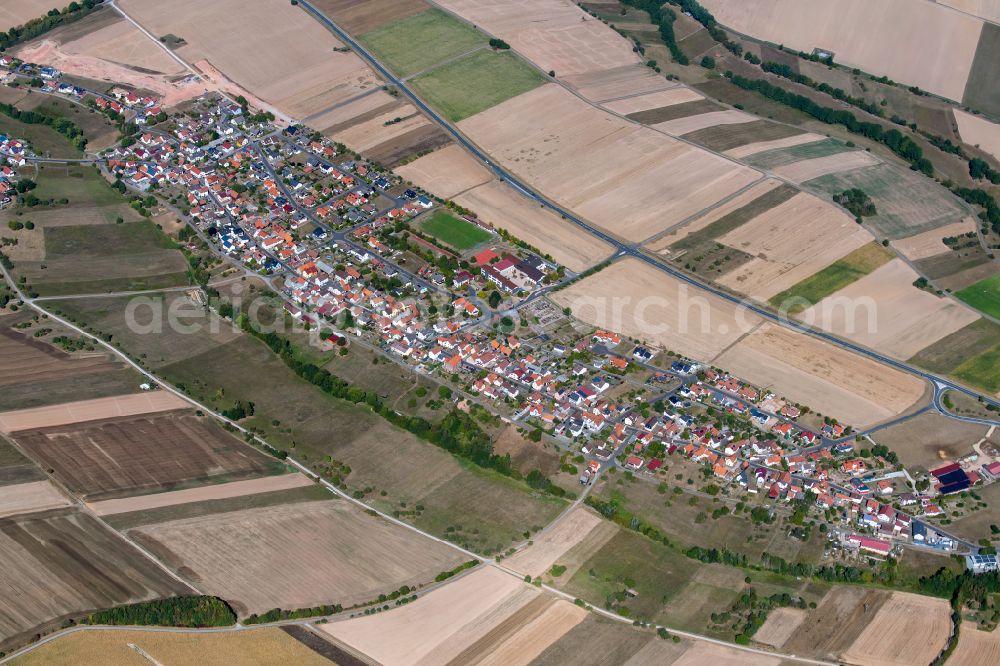Oberndorf from above - Village view on the edge of agricultural fields and land in Oberndorf in the state Bavaria, Germany